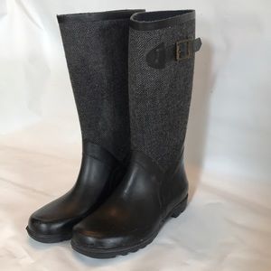 Woman's Tweed Knee length Waterproof Rain Boots
